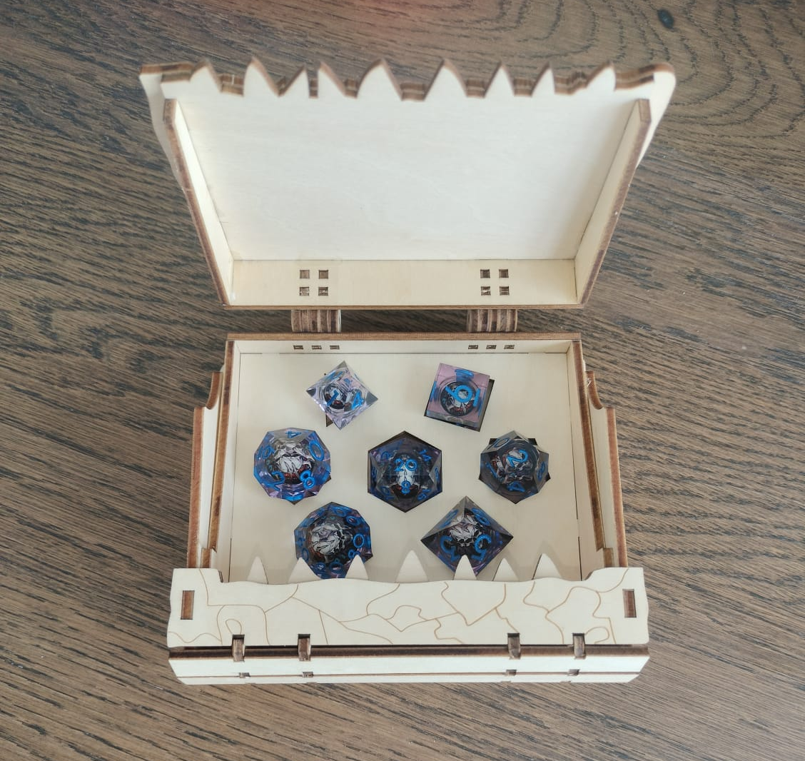 Skull Liquid Core Polyhedral Dice Set (7-Piece) – Gothic Swirl Dice and & Beholder dice box for D&D & TTRPGs