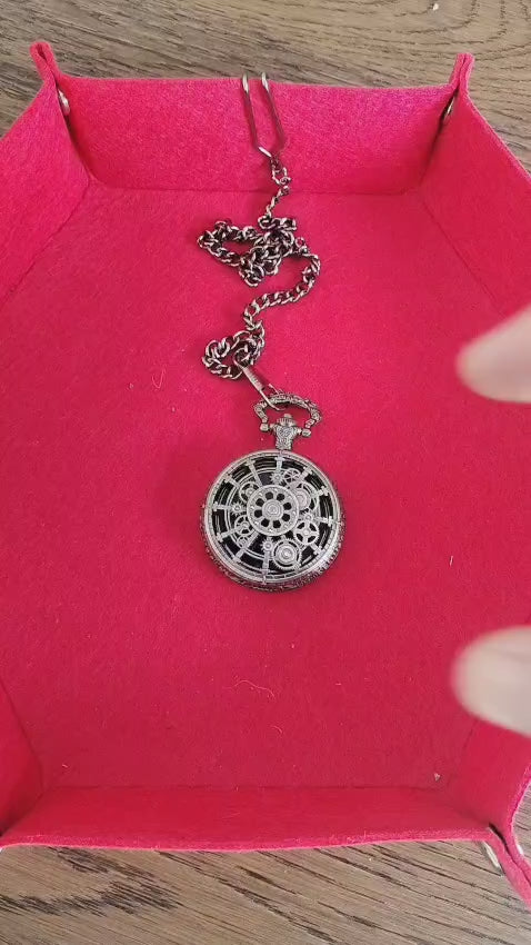 Mini Dice Pocket Watch Set – Tiny Metal RPG Dice in Steampunk Case